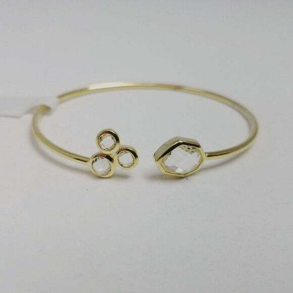 NWT Sterling Silver Gold Overlay Crystal Rhinestone Bangle Cuff Bracelet - Picture 1 of 8